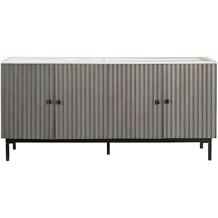 Transitional 4-Door Credenza with White Marble Top