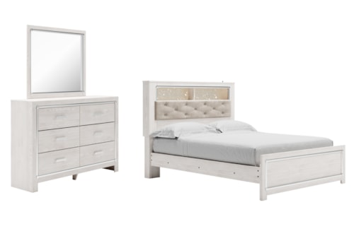 Queen Panel Bookcase Bed, Dresser And Mirror
