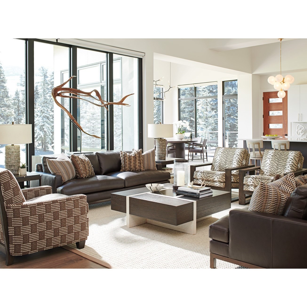 Horizon Sofa w/ Dark Brown Leather &amp; Bronze