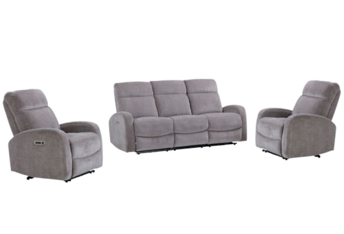 Contemporary Power Reclining Sofa and Dual Recliners Set with USB/USB-C Ports
