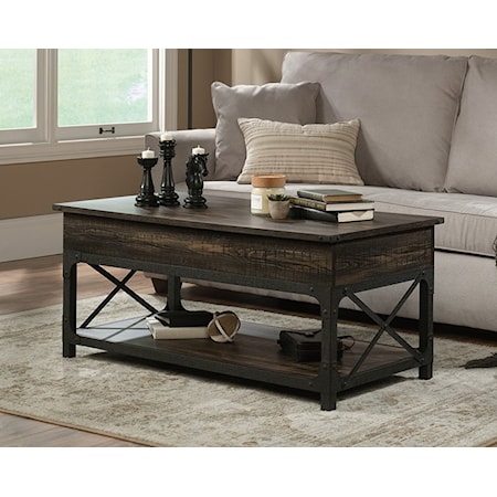 Industrial Farmhouse Lift-Top Coffee Table with Bottom Shelf