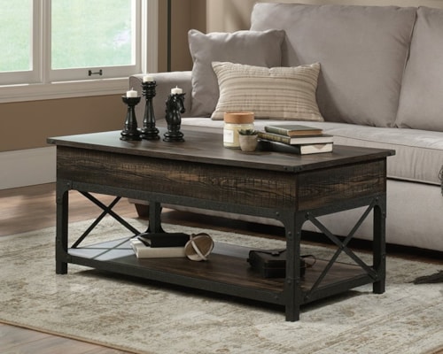 Industrial Farmhouse Lift-Top Coffee Table with Bottom Shelf
