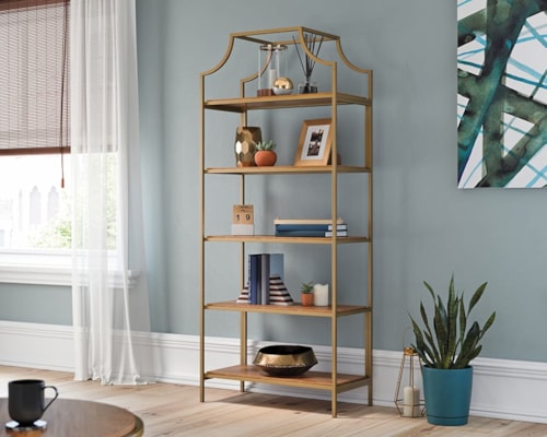 Contemporary 5-Shelf Metal Frame Bookcase With Open Shelves