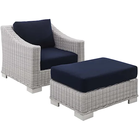 Outdoor 2-Piece Armchair and Ottoman Set