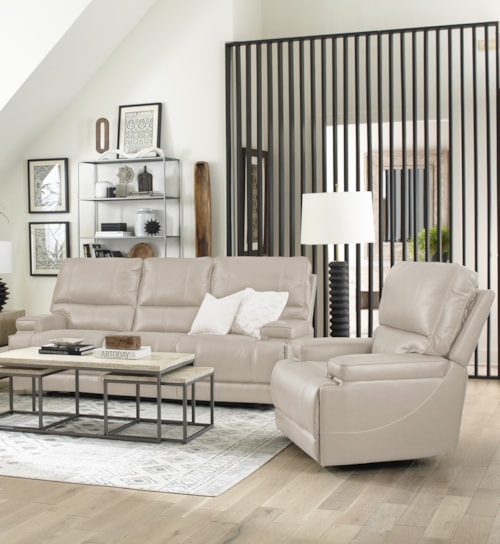 Casual Cordless Power Reclining Sofa and Recliner Set with Power Headrests