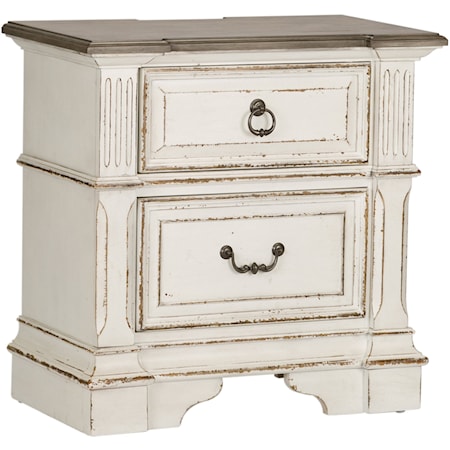 Traditional 2 Drawer Nightstand with Built In Charging Station