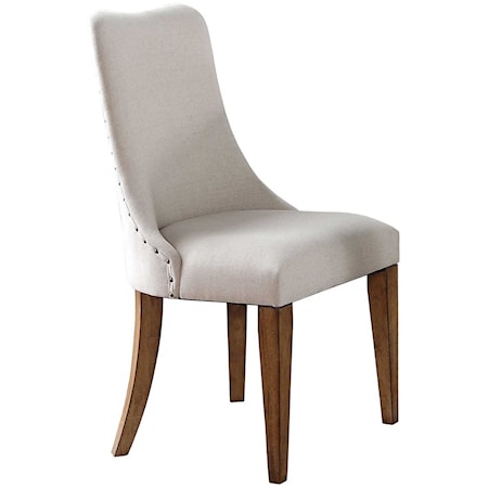 Contemporary Upholstered Barrel Back Side Chair with Nailhead Trim