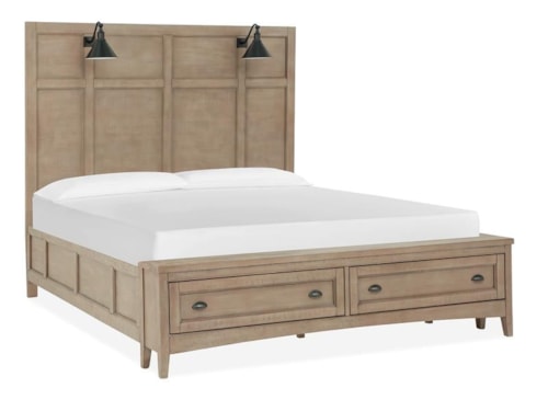 Transitional Queen Lamp Panel Storage Bed