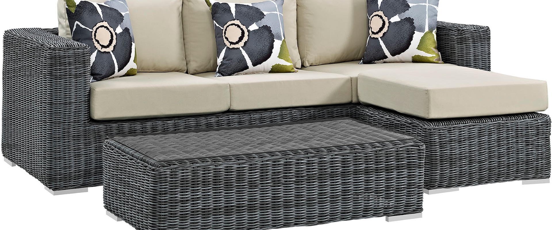 Summon Coastal 3-Piece Outdoor Patio Sunbrella® Sectional Set - Gray/Beige