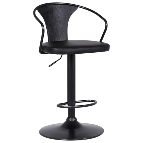 Contemporary Adjustable Barstool in Black Powder Coated Finish and Black Brushed Wood Finish Back