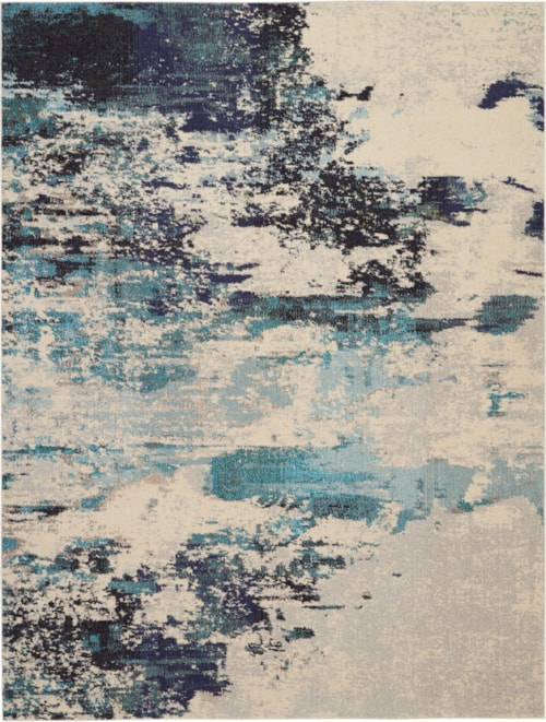 7'10" x 10'6" Ivory/Teal Blue Rectangle Rug
