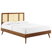 Cane and King Platform Bed With Splayed Legs