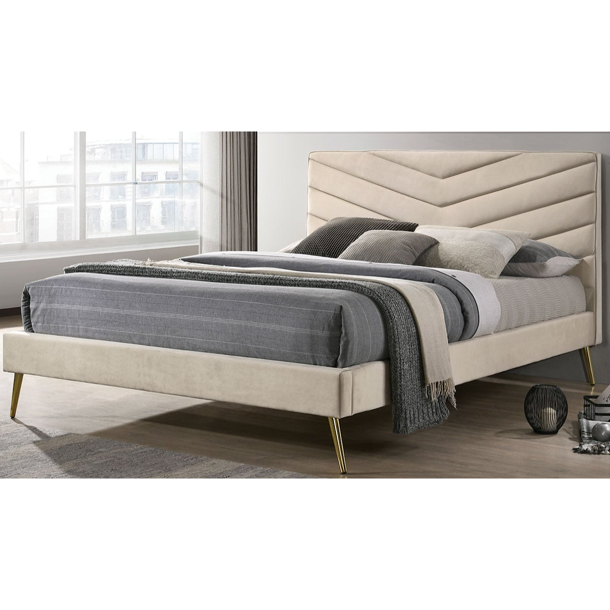 Furniture of America Vivar Queen Bed, Beige