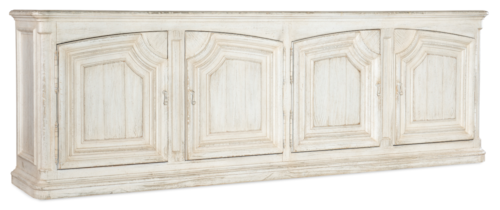 Traditional 4-Door Credenza with Wine Rack and Power Outlets