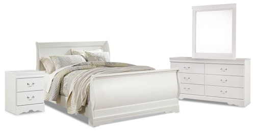 Queen Sleigh Bed, Dresser, Mirror And Nightstand