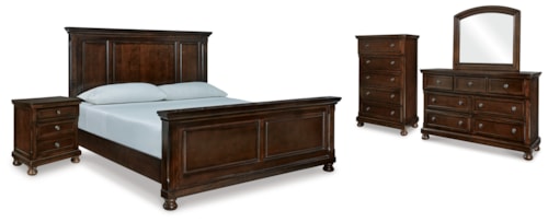 King Panel Bed, Dresser, Mirror, Chest And Nightstand