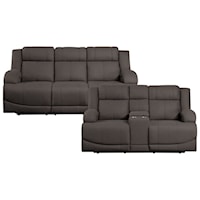 Casual 2-Piece Power Reclining Living Room Set with Contoured Stitching