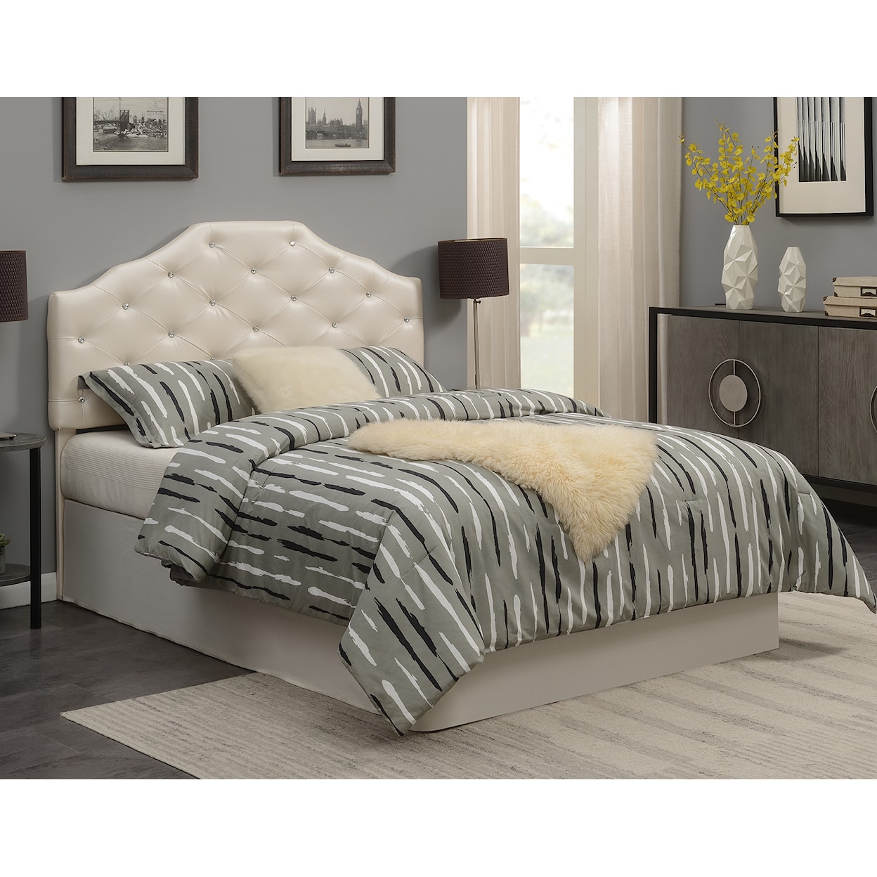 Prime Dawson Queen Headboard, Silver Faux Leather