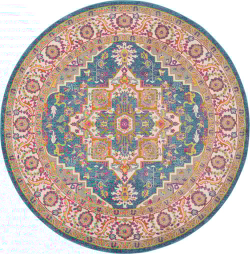 8'  Teal Multicolor Round Rug