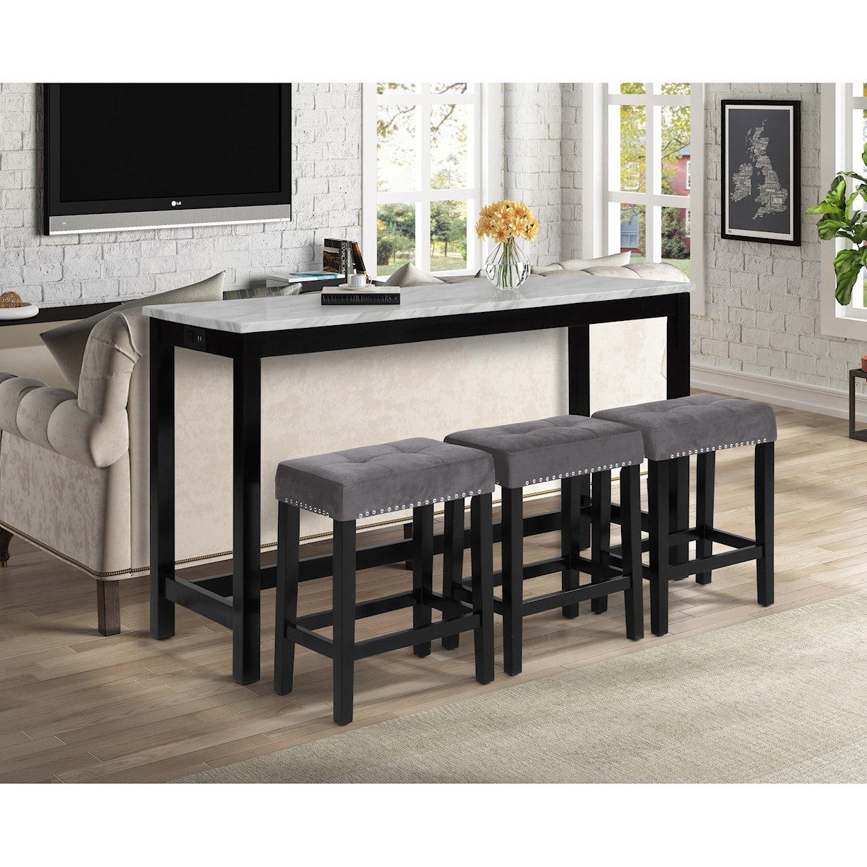 New Classic Celeste Theater Bar Table W/ 3 Stools