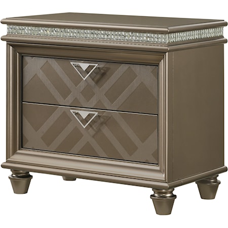 Glam 2-Drawer Nightstand with Faux Crystals