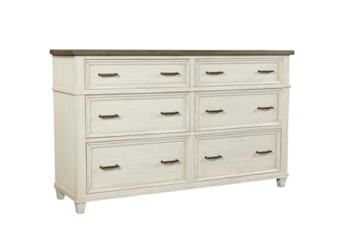 Farmhouse 6-Drawer Dresser with Felt Lined Top Drawers