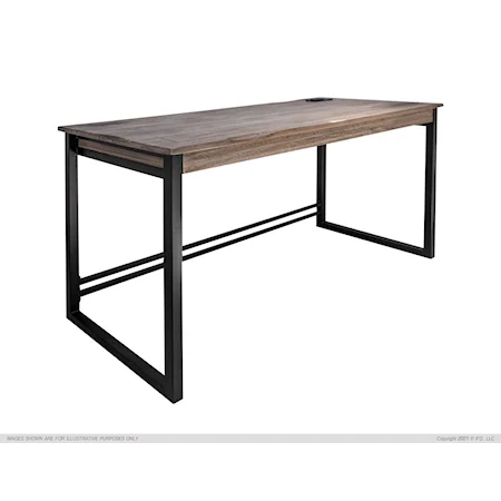 Rustic Table Desk with Metal Base and USB Port
