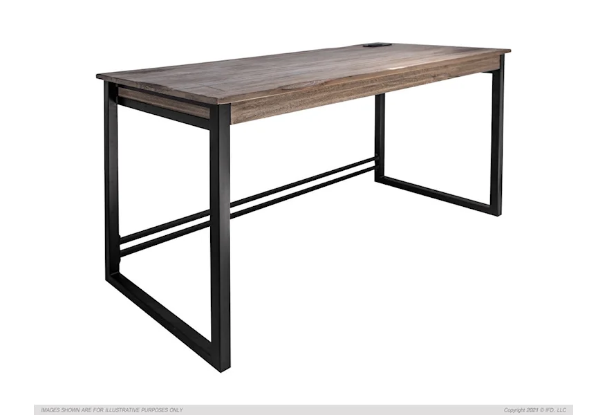 Blacksmith Table Desk with Metal Base and USB Port by International Furniture Direct at Furniture and ApplianceMart