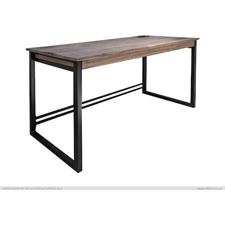 Rustic Table Desk with Metal Base and USB Port