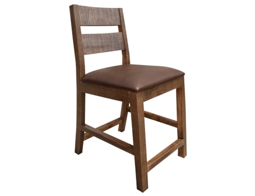 Rustic Barstool with Faux Leather Seat