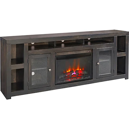 Contemporary 84" Fireplace TV Console with Glass Doors