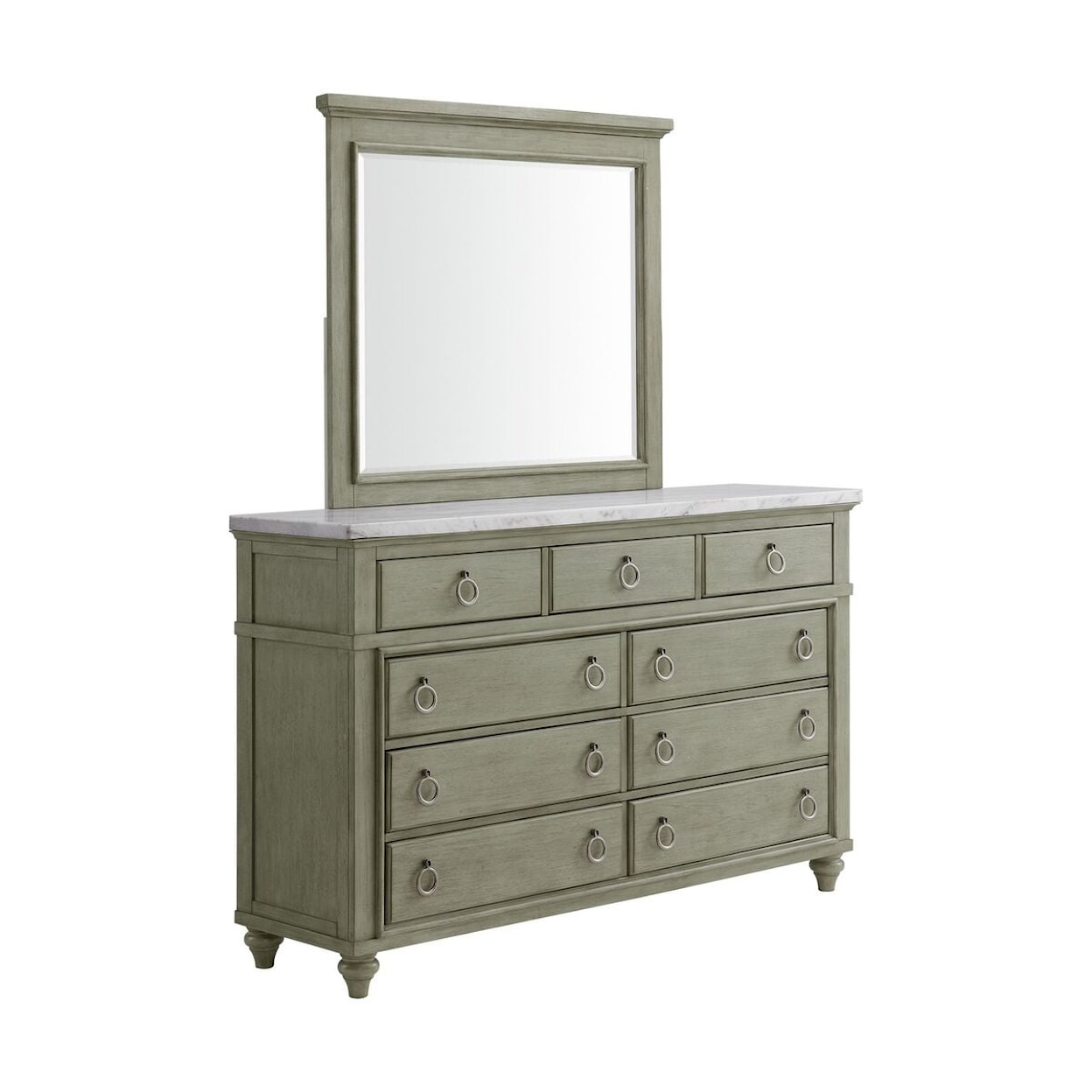 Elements Kendari 9-Drawer Dresser with White Marble Top 