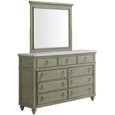 Transitional 9-Drawer Dresser and Mirror Set