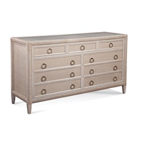 Transitional 9-Drawer Dresser with Inset Glass Top