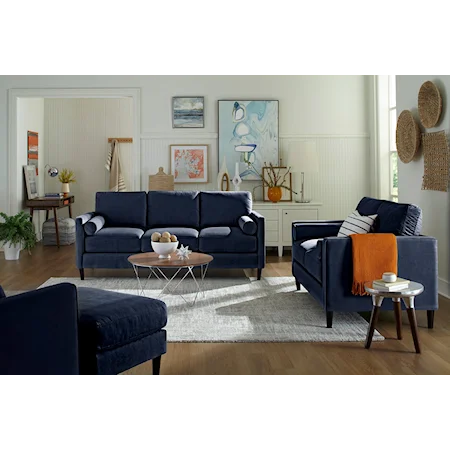 Bea 4-Piece Mid-Century Modern Living Room Set - Navy