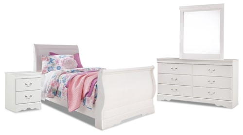 Twin Sleigh Bed, Dresser, Mirror And Nightstand