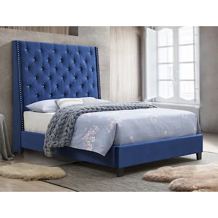 Queen Upholstered Bed with Button Tufted Headboard