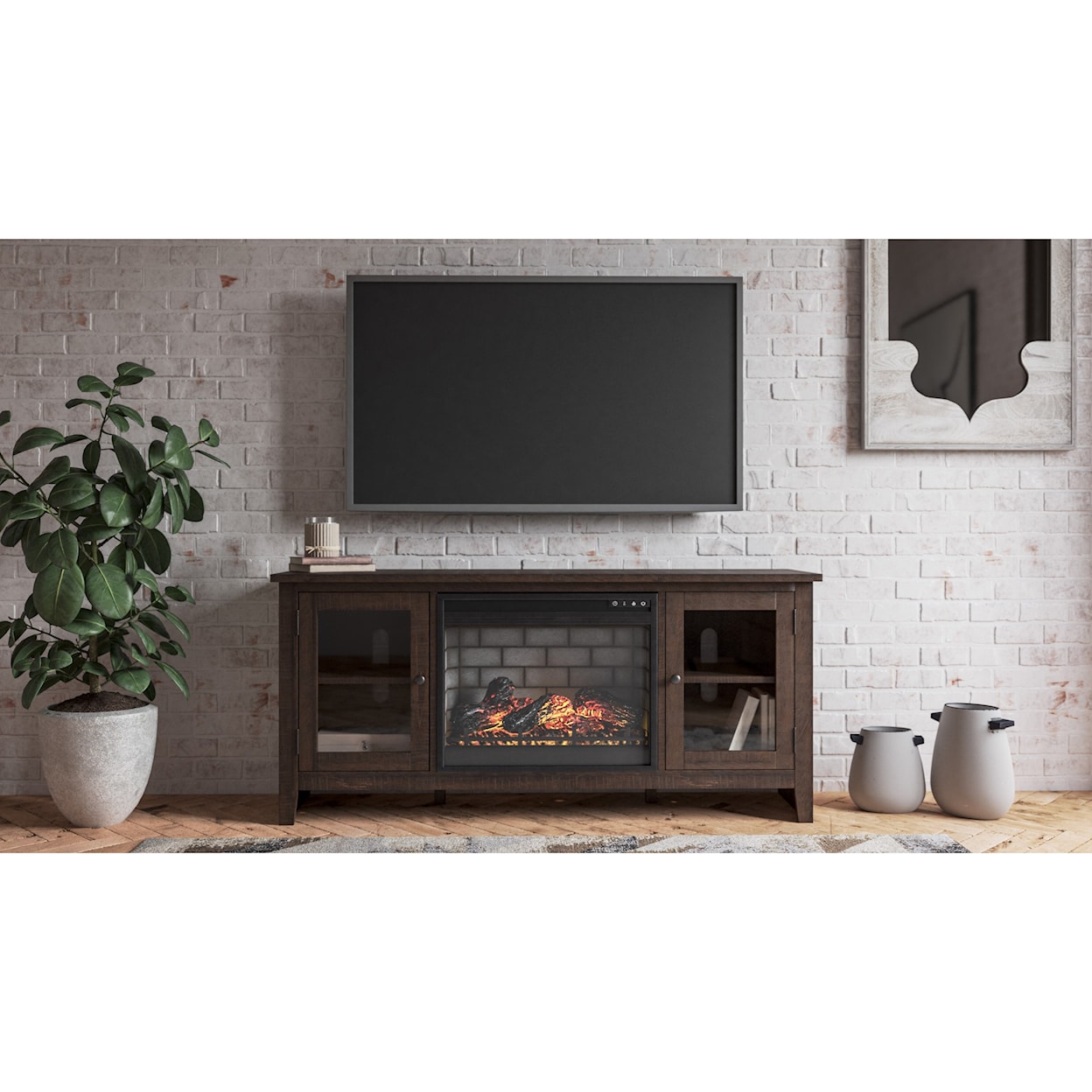 Ashley Furniture Signature Design Camiburg Large TV Stand w/ Fireplace Insert