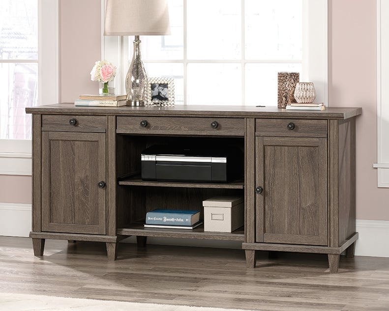 Transitional Credenza with Adjustable Printer Shelf