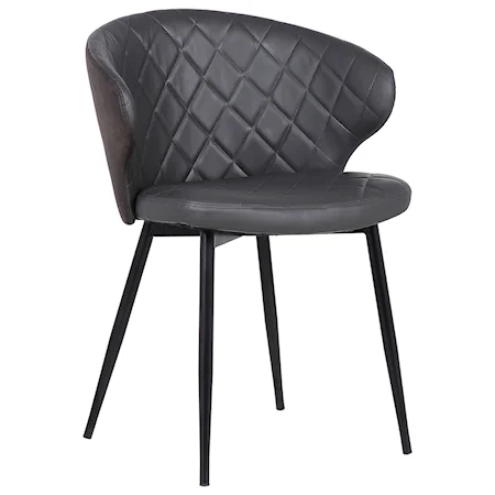 Contemporary Gray Faux LeatherDining Chair in Black Powder Coated Finish with Velvet and Faux Leather Back