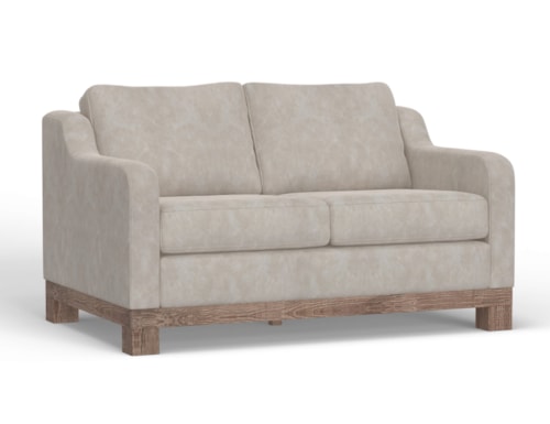 Contemporary 2-Cushion Loveseat with Exposed Wooden Base