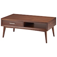 Mid-Century Modern Coffee Table with Splayed Legs and Full Extension Drawer
