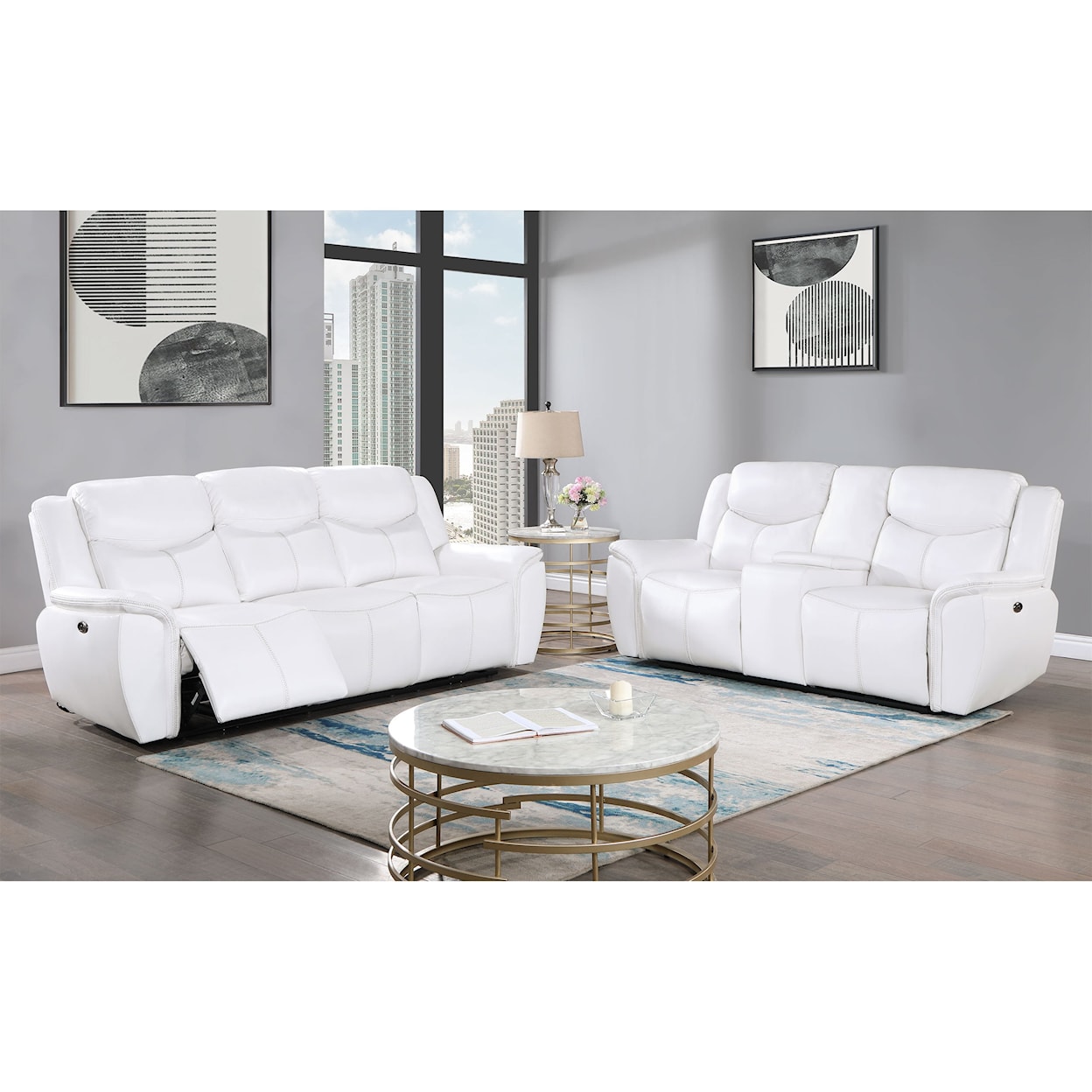 Global Furniture U5987 White Reclining Sofa