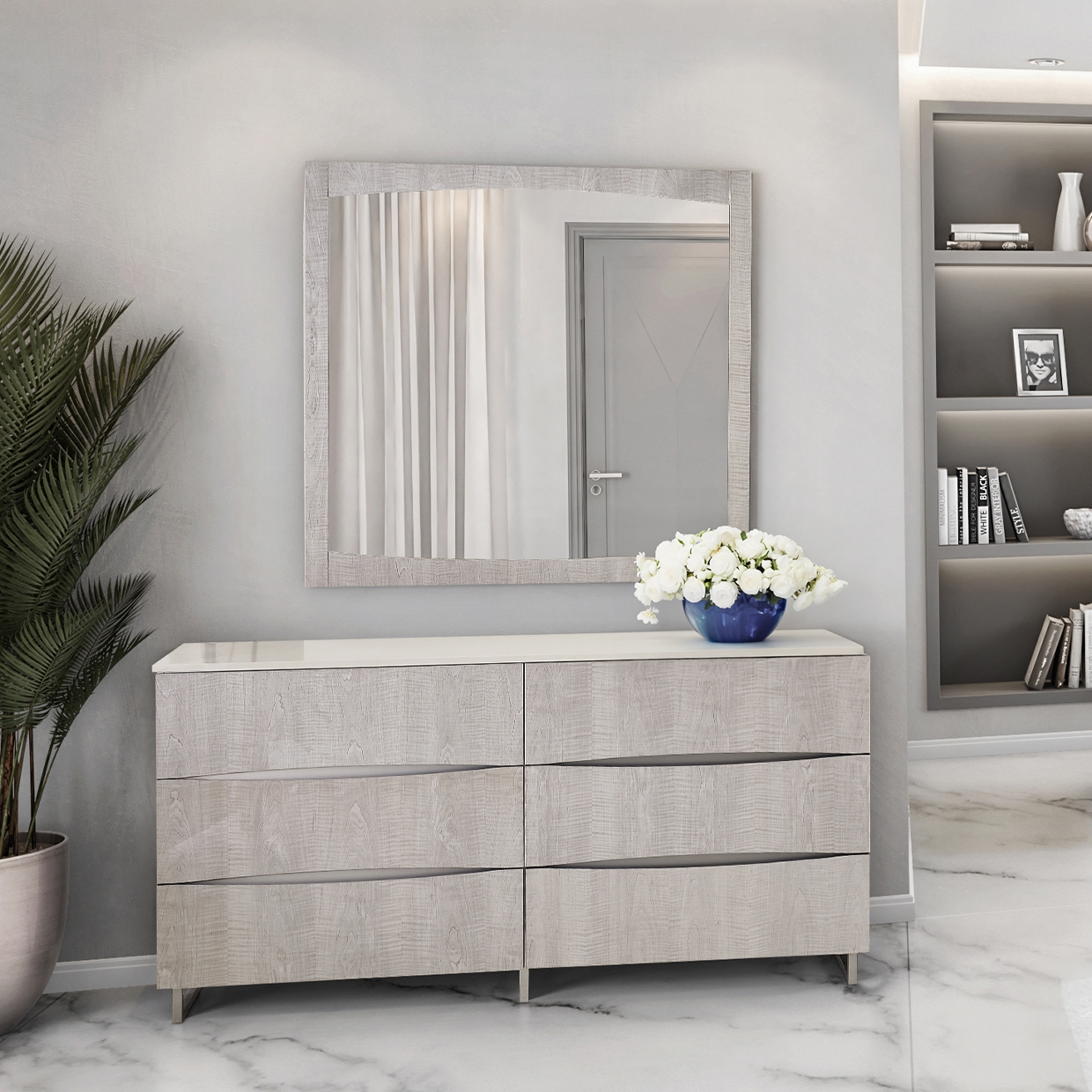 Six-Drawer Marble-Top Dresser