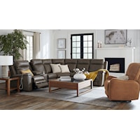 Asher Contemporary 5-Seat Corner Curve Sectional with Storage Console and Three Triple Power Recliners
