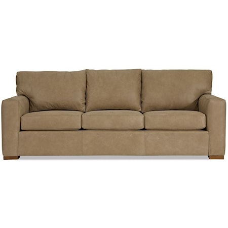 Contemporary 3-Seat Leather Sofa with Block Feet