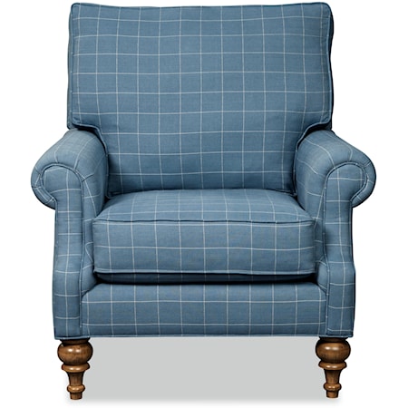 Traditional Accent Chair with Rolled Arms and Turned Legs