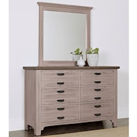 Double Dresser with 6 Drawers & Small Landscape Mirror