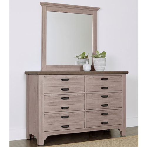 Transitional 6-Drawer Dresser and Landscape Mirror Set