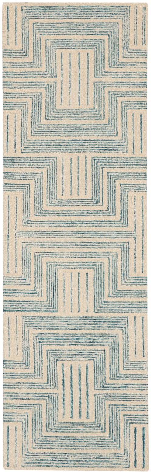 2'3" x 7'6" Ivory/Turquoise Runner Rug